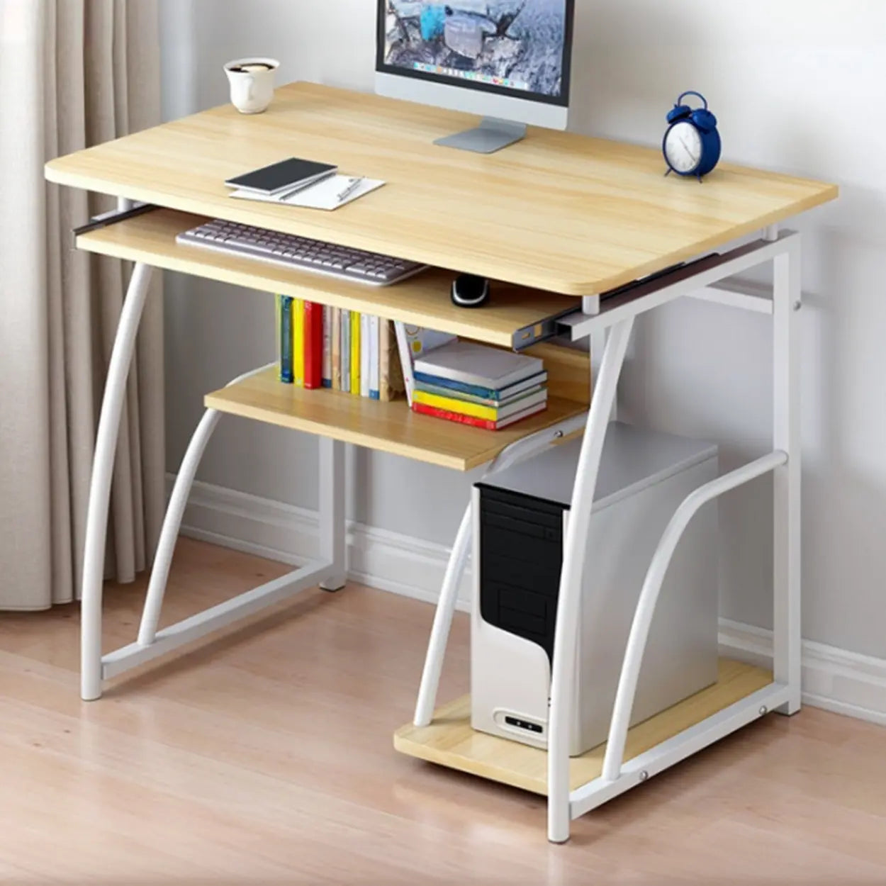 Black Metal Computer Desk with Keyboard Tray