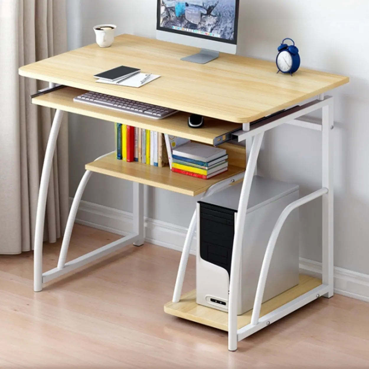 Black Metal Computer Desk with Keyboard Tray