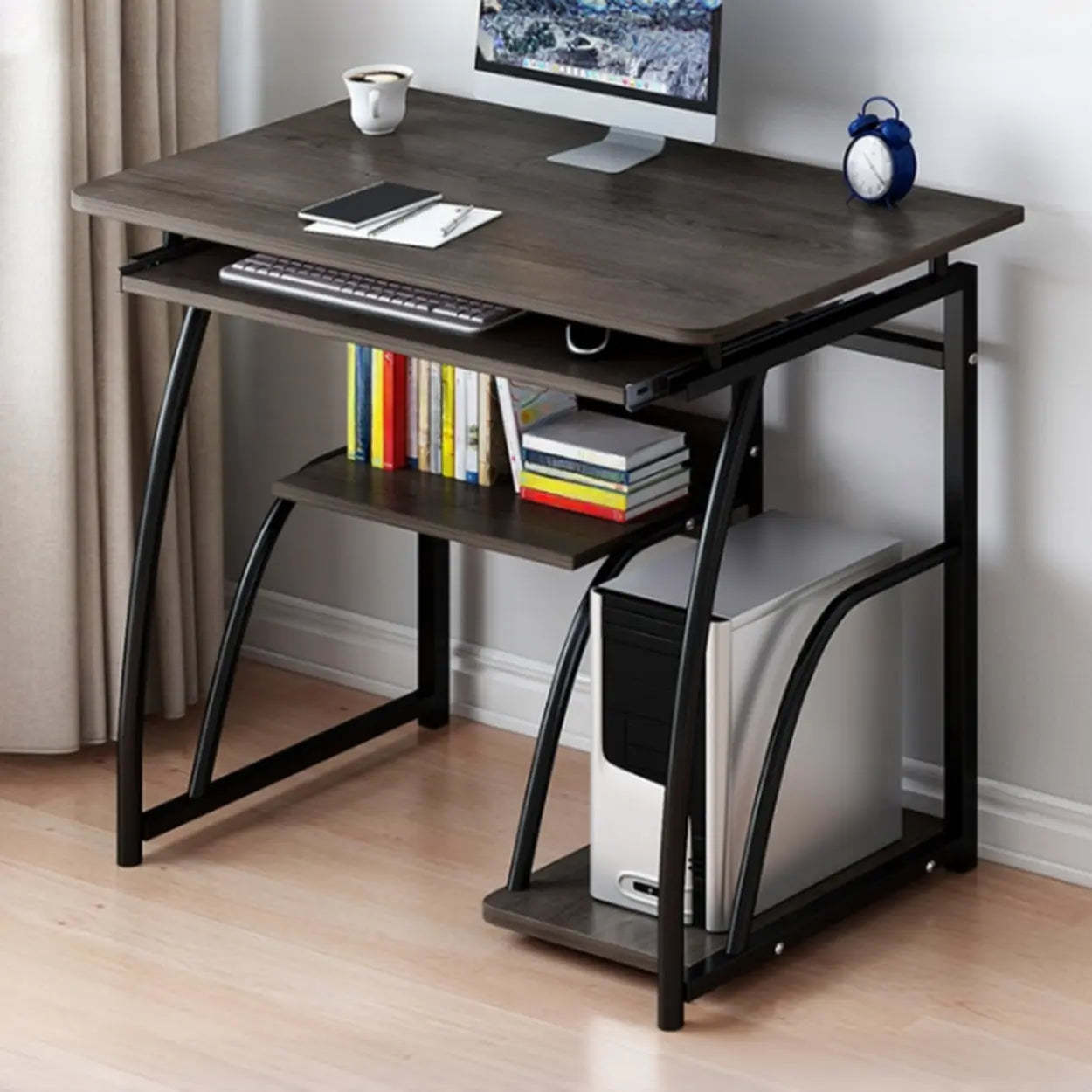Keyboard desk metal desks for office — 24" L x 16" W x 28" H / Black Walnut