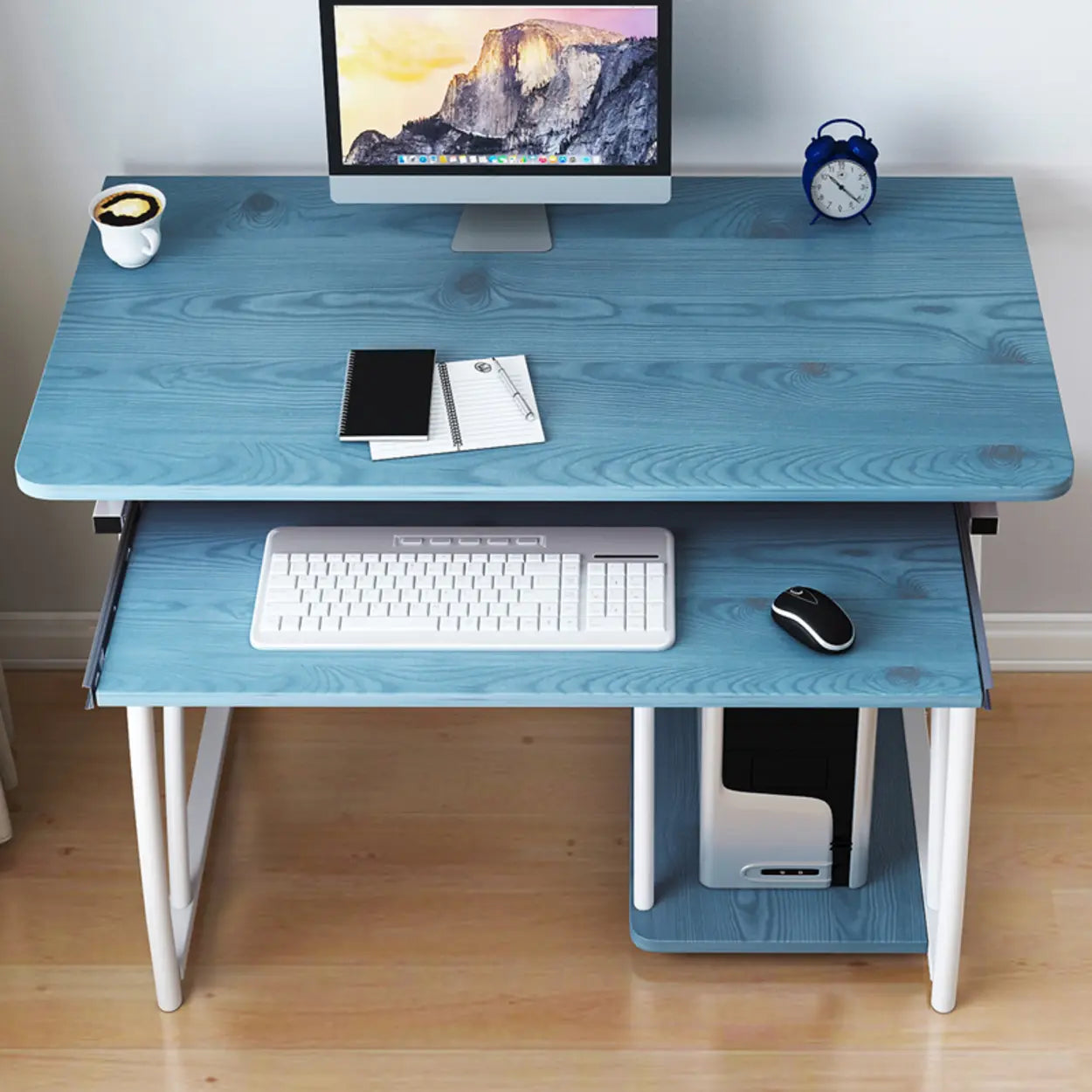 Black Metal Computer Desk with Keyboard Tray — Black Walnut / Without Chairs