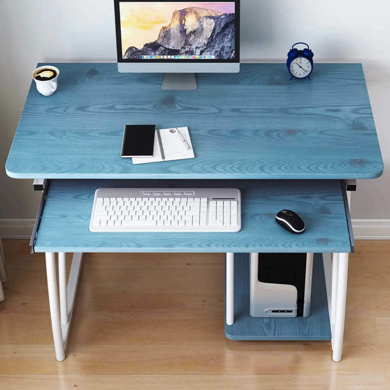 Black Metal Computer Desk with Keyboard Tray — Black Walnut / Without Chairs