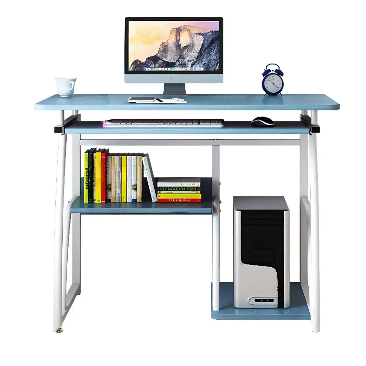 Black Metal Computer Desk with Keyboard Tray — White Maple / Without Chairs