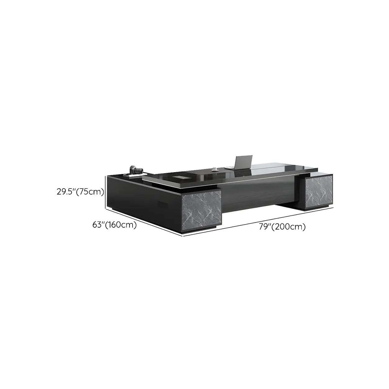 Black Wood L-Shape Long Executive Desk