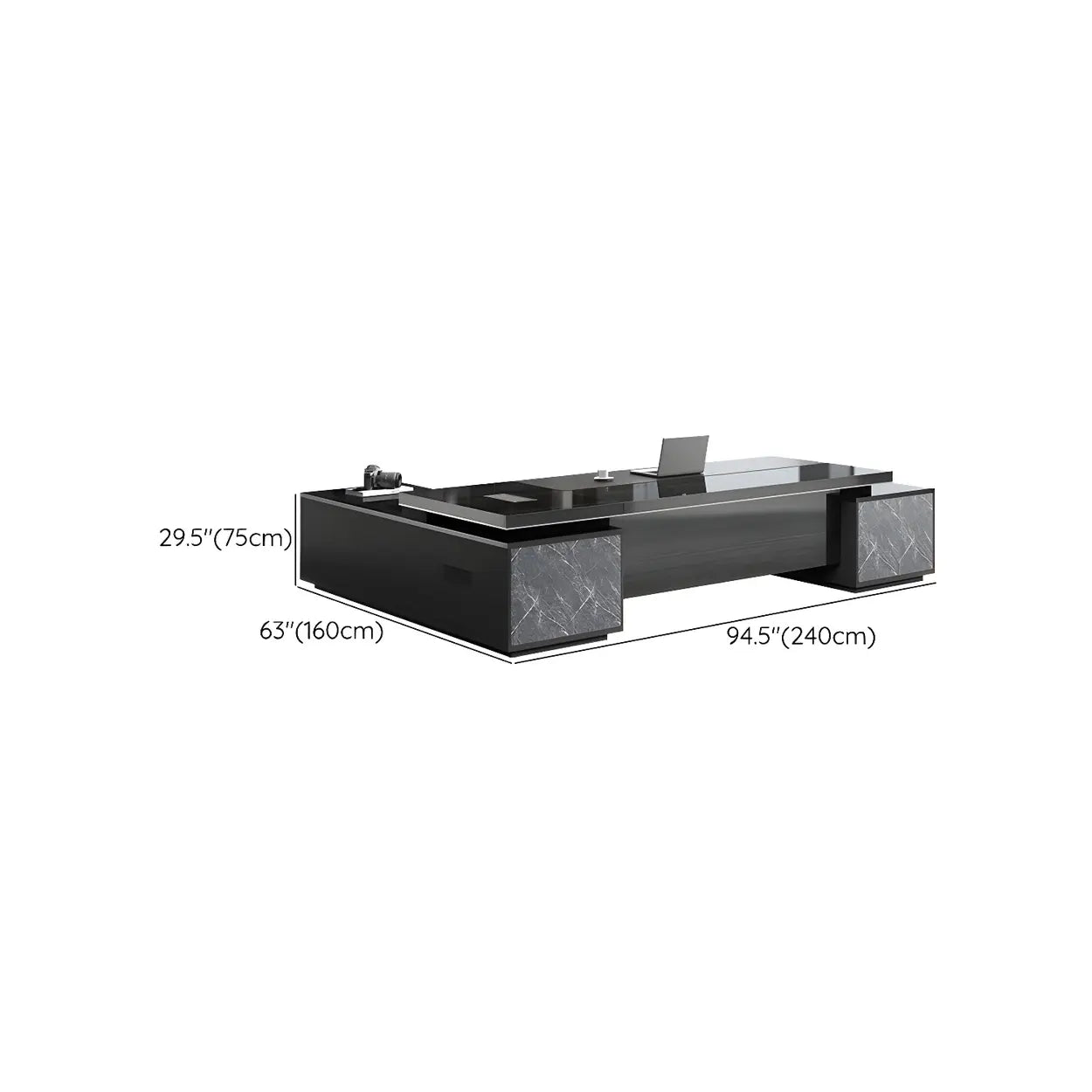 Black Wood L-Shape Long Executive Desk