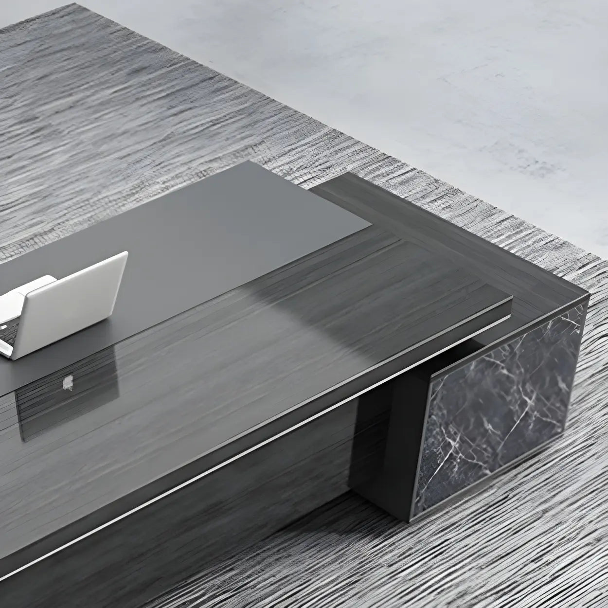 Black Wood L-Shape Long Executive Desk