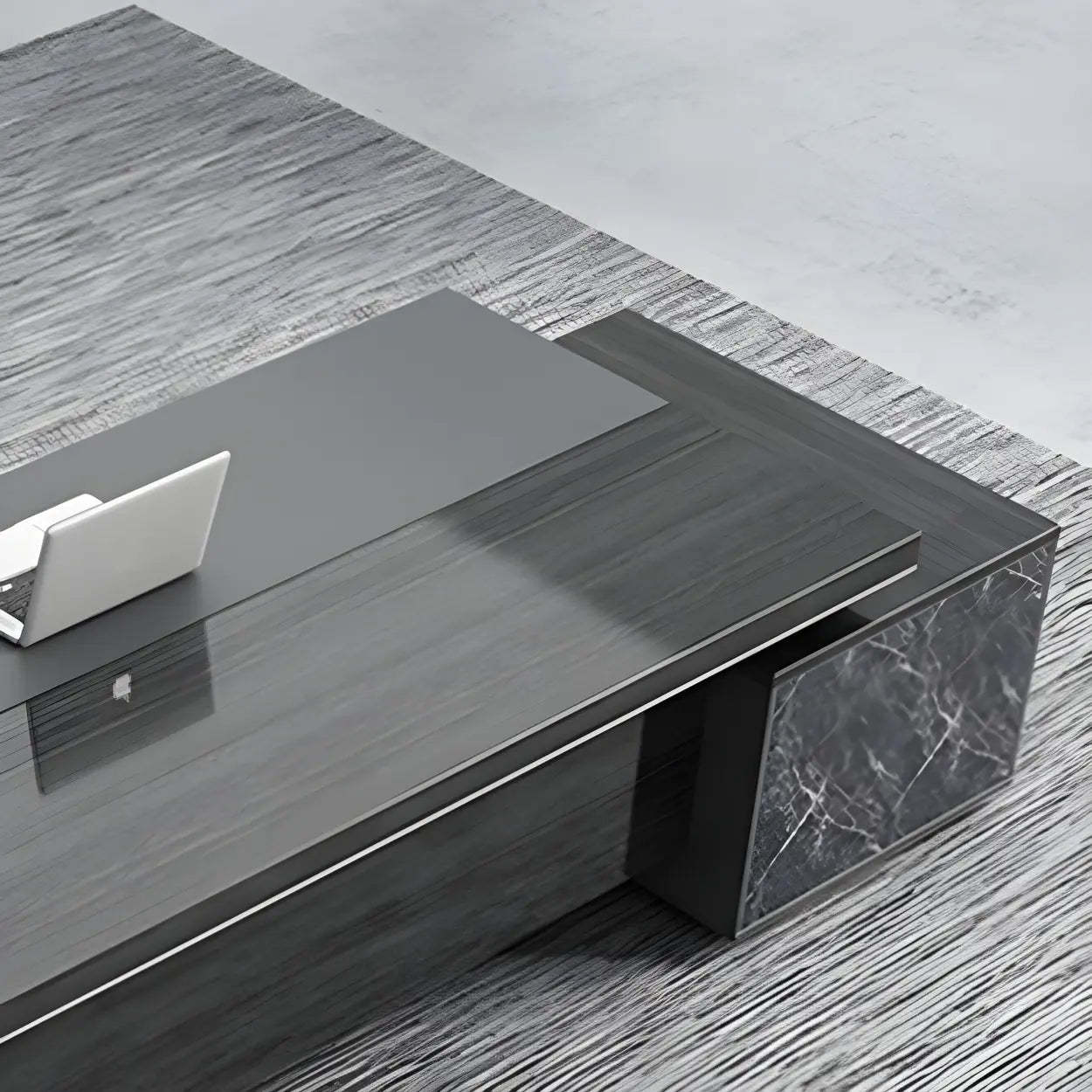 Black Wood L-Shape Long Executive Desk