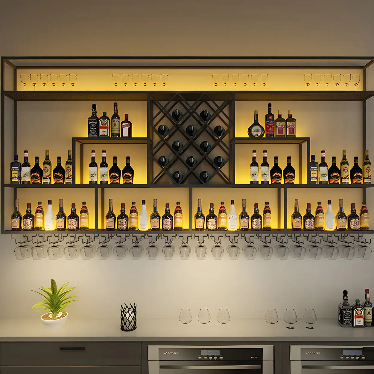 Black Floating Iron Wall-Mount Wine Rack