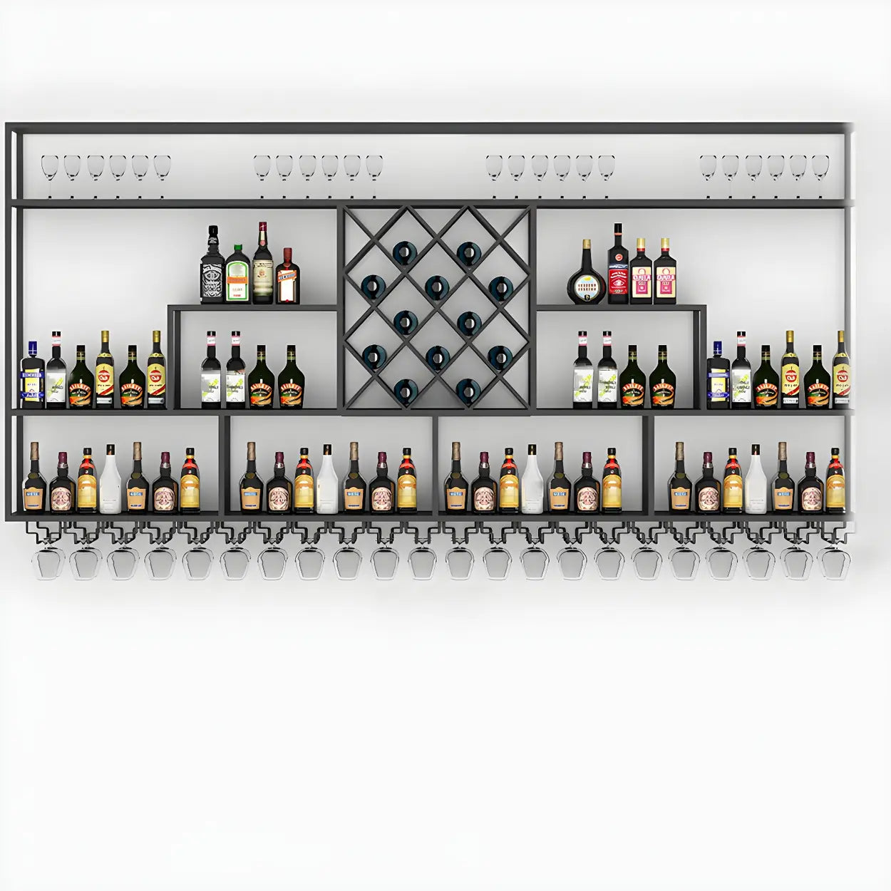 Black Floating Iron Wall-Mount Wine Rack
