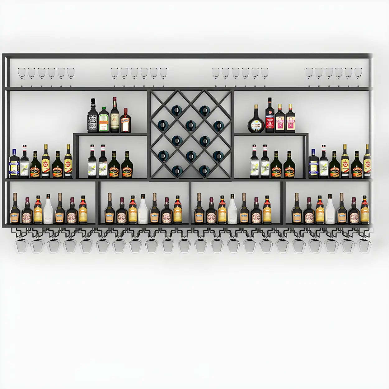 Black Floating Iron Wall-Mount Wine Rack