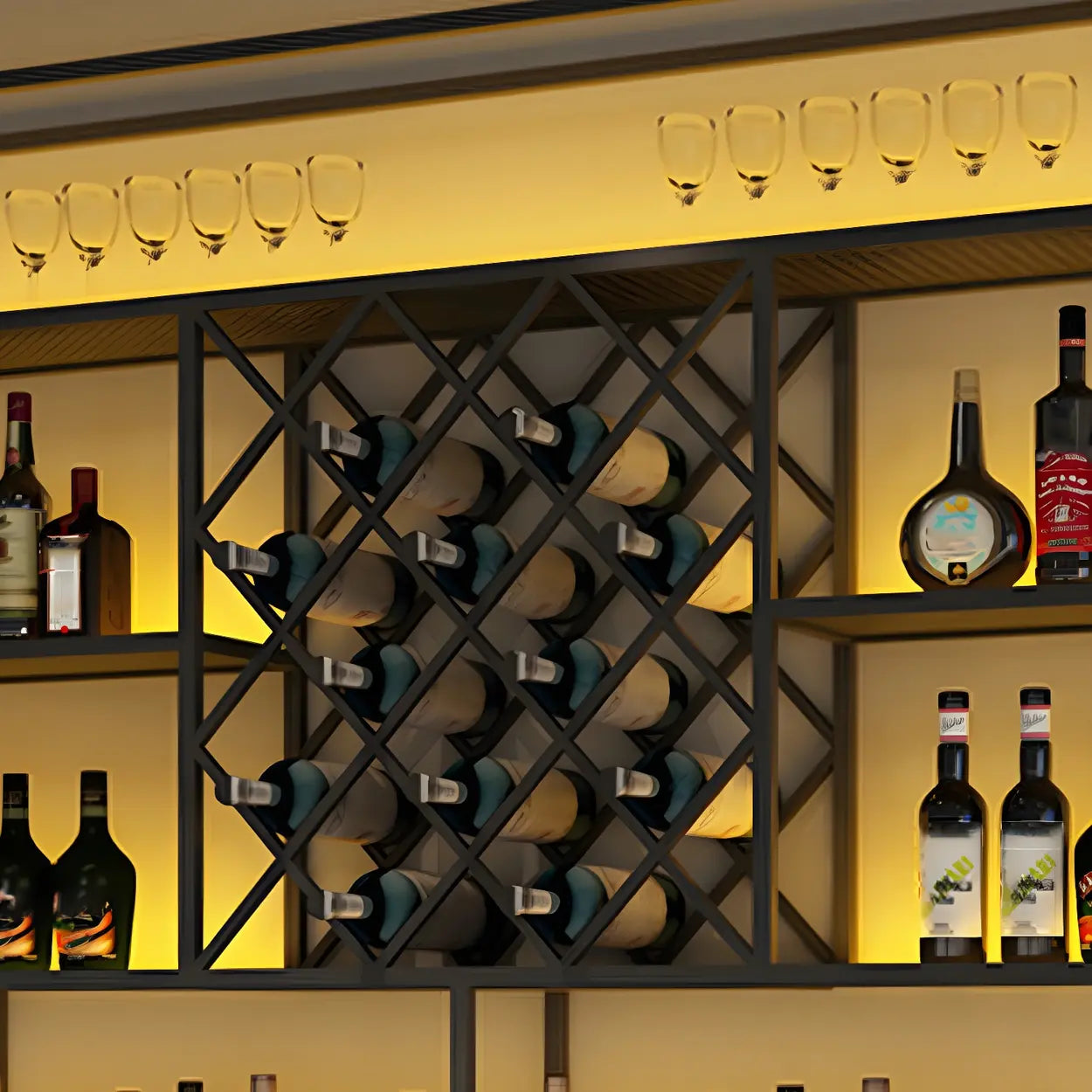 Black Floating Iron Wall-Mount Wine Rack