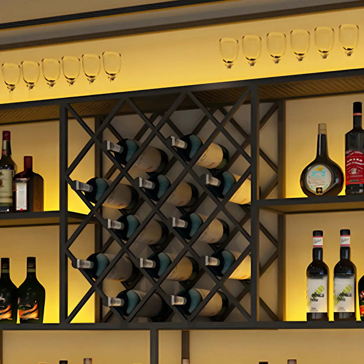 Black Floating Iron Wall-Mount Wine Rack