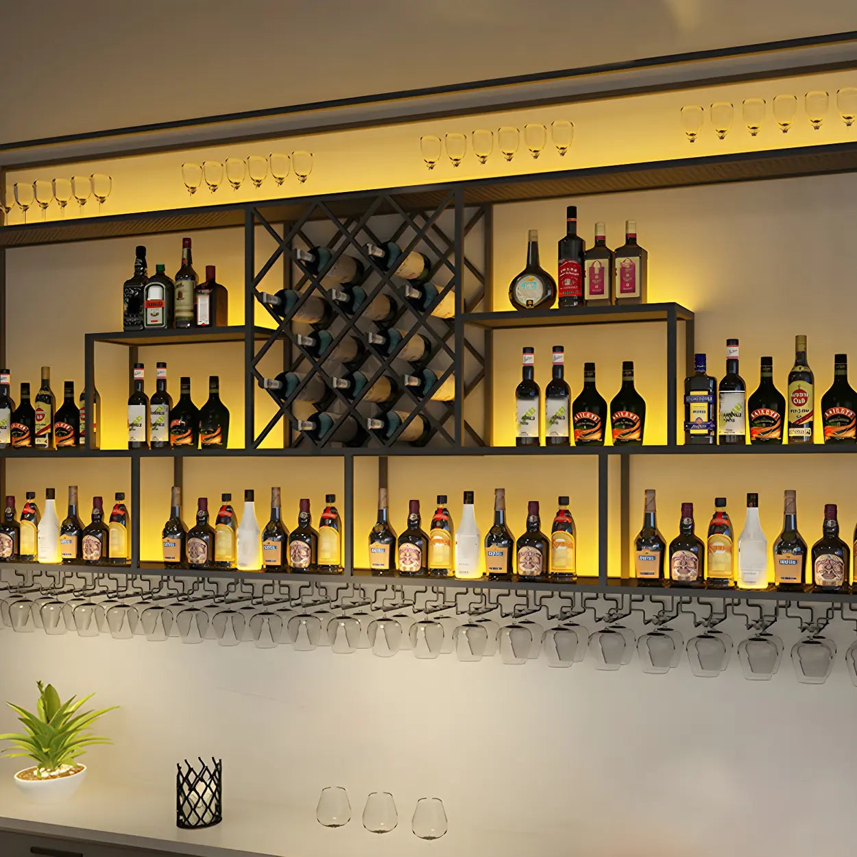 Black Floating Iron Wall-Mount Wine Rack