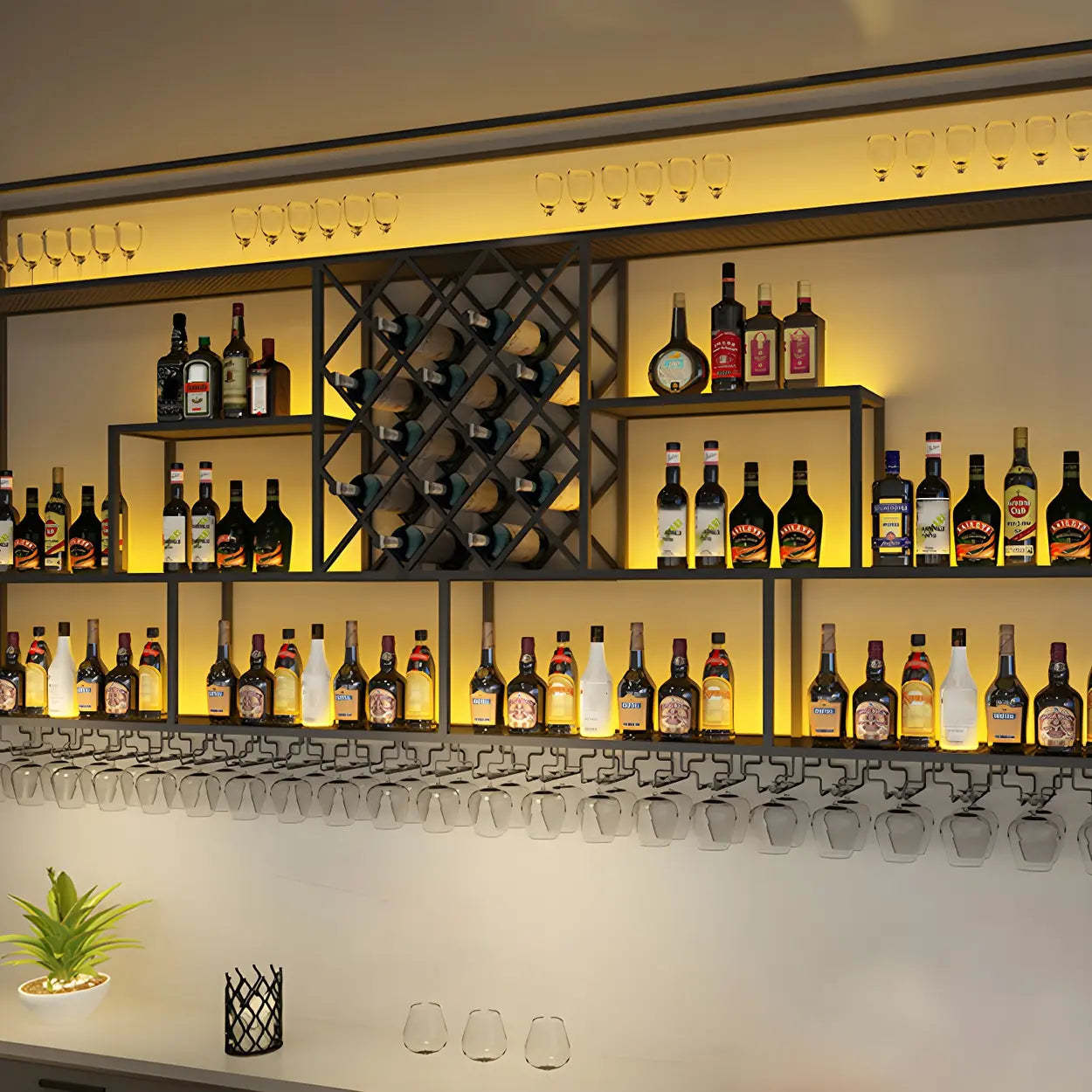 Black Floating Iron Wall-Mount Wine Rack