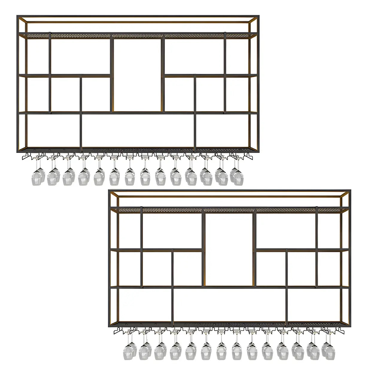 Black Floating Iron Wall-Mount Wine Rack — With Light / 4 Piece Set