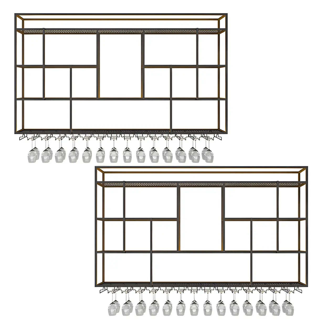 Black Floating Iron Wall-Mount Wine Rack — With Light / 4 Piece Set