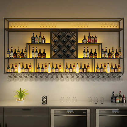 Black Floating Iron Wall-Mount Wine Rack — Without Light / 4 Piece Set