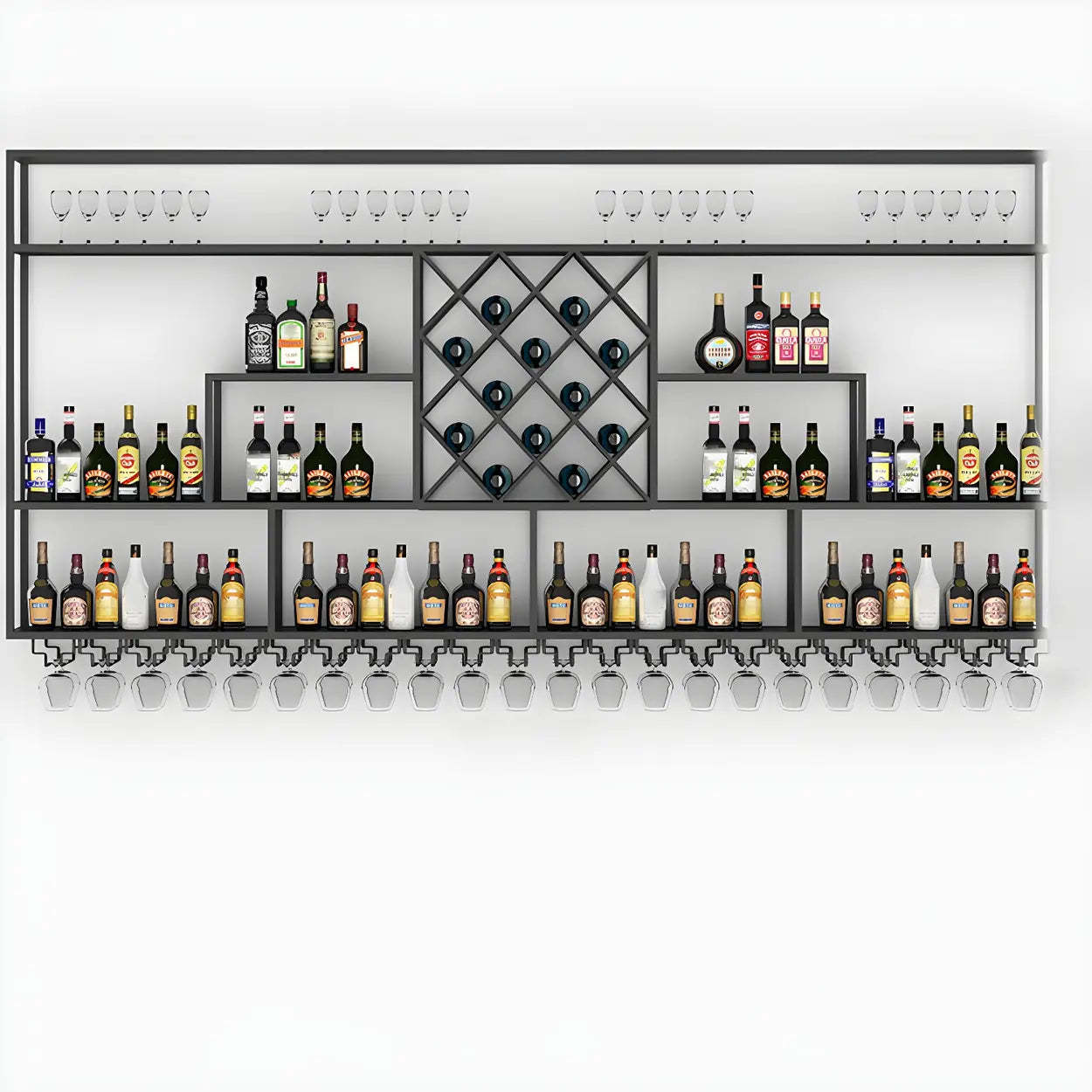 Black Floating Iron Wall-Mount Wine Rack