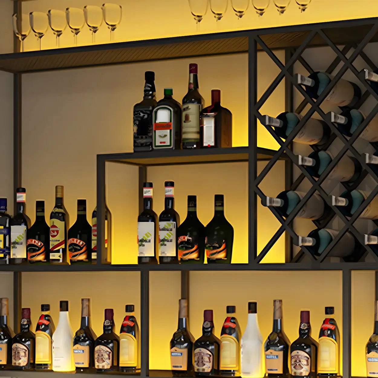 Black Floating Iron Wall-Mount Wine Rack