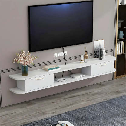 Black Floating Open-Storage Wood TV Stand — Gray-White