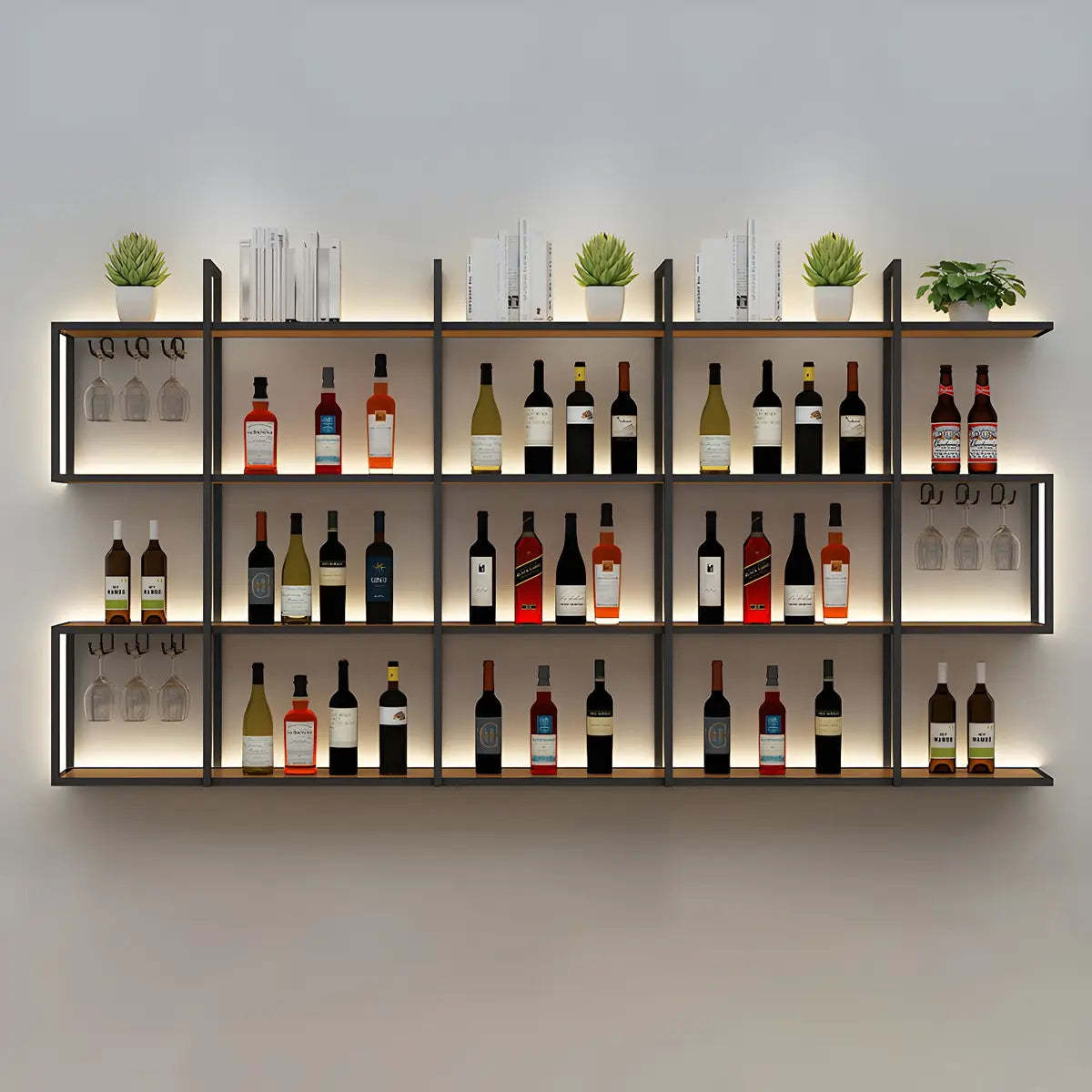 Black Geometric Metal Floating Wall Wine Rack — 1 Piece