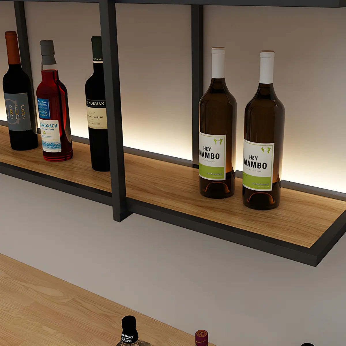 Black Geometric Metal Floating Wall Wine Rack — 2 Piece Set