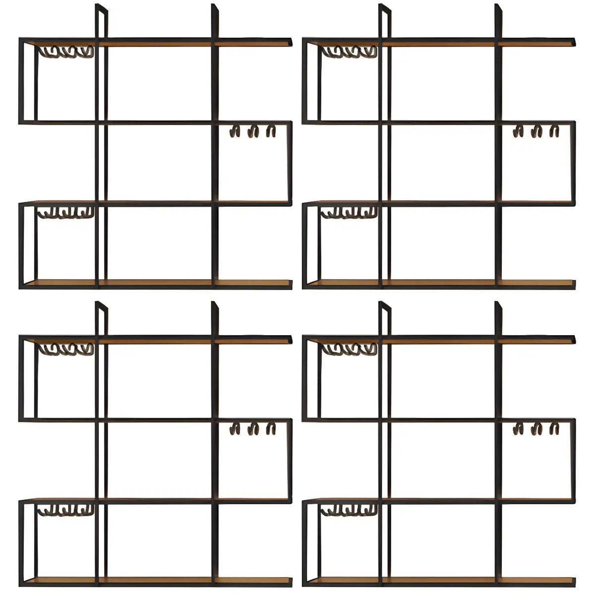 Modern floating geometric red wine cabinets in metal — 47.2" L x 7.9" W x 47.2" H / Set of 4