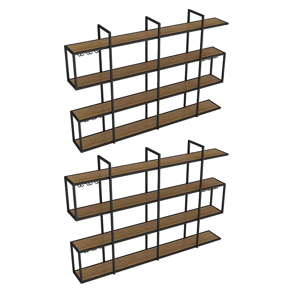 Black Geometric Metal Floating Wall Wine Rack — 4 Piece Set