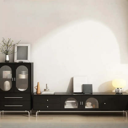 Black Glass Cabinet Drawer Rectangular TV Stand