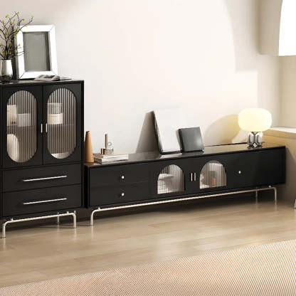 Black Glass Cabinet Drawer Rectangular TV Stand