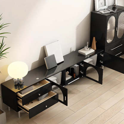 Black Glass Cabinet Drawer Rectangular TV Stand
