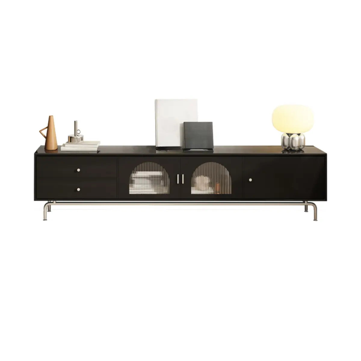 Black Glass Cabinet Drawer Rectangular TV Stand