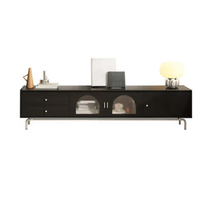 Black Glass Cabinet Drawer Rectangular TV Stand