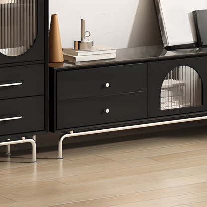 Black Glass Cabinet Drawer Rectangular TV Stand