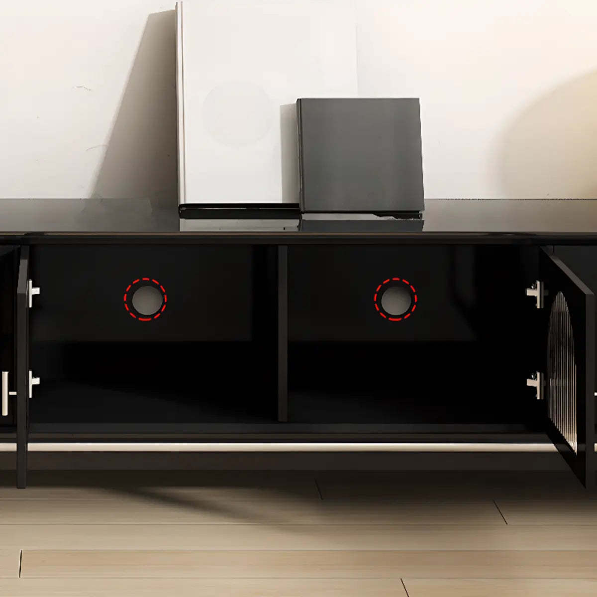 Black Glass Cabinet Drawer Rectangular TV Stand