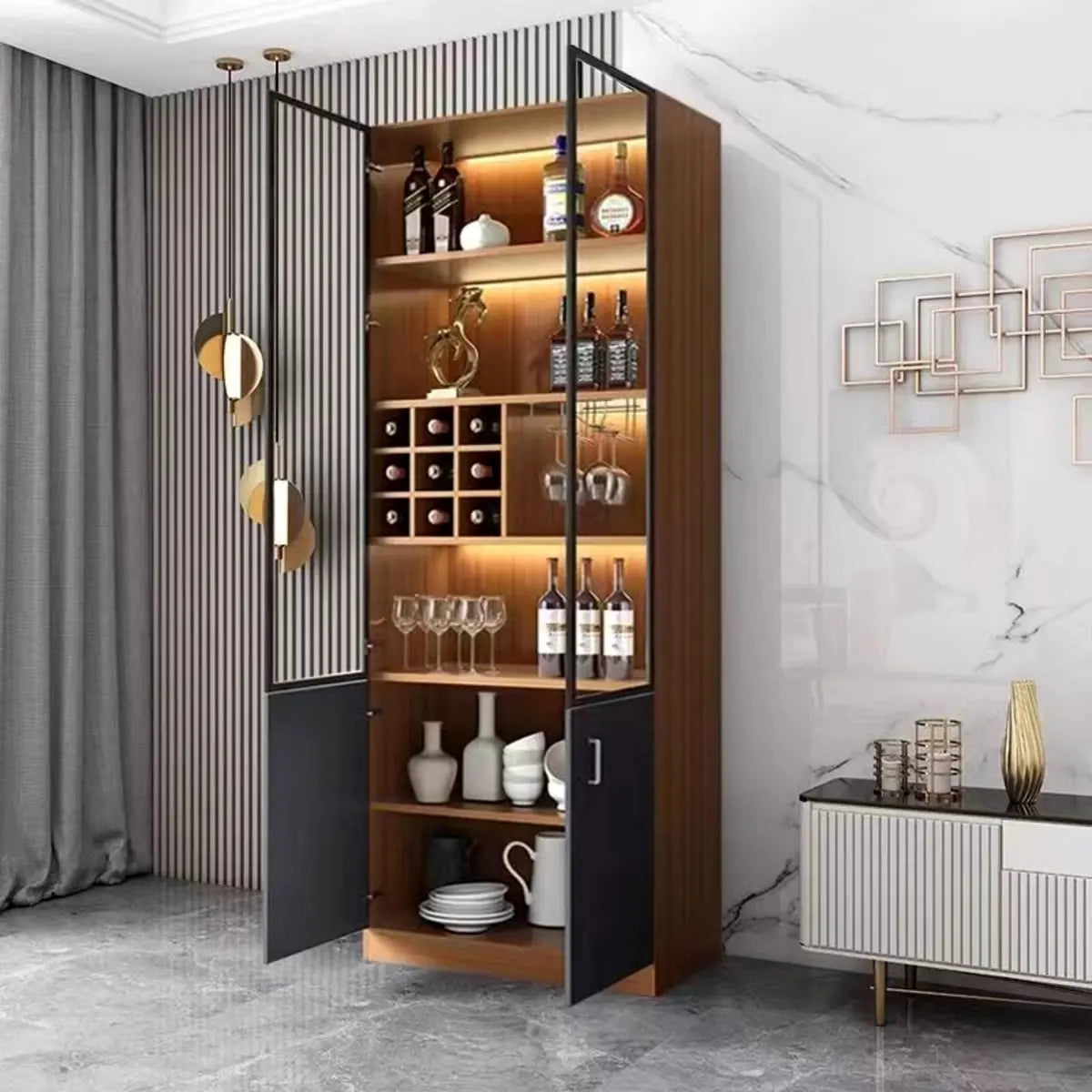 Black Glass Dining Wine Display Cabinet
