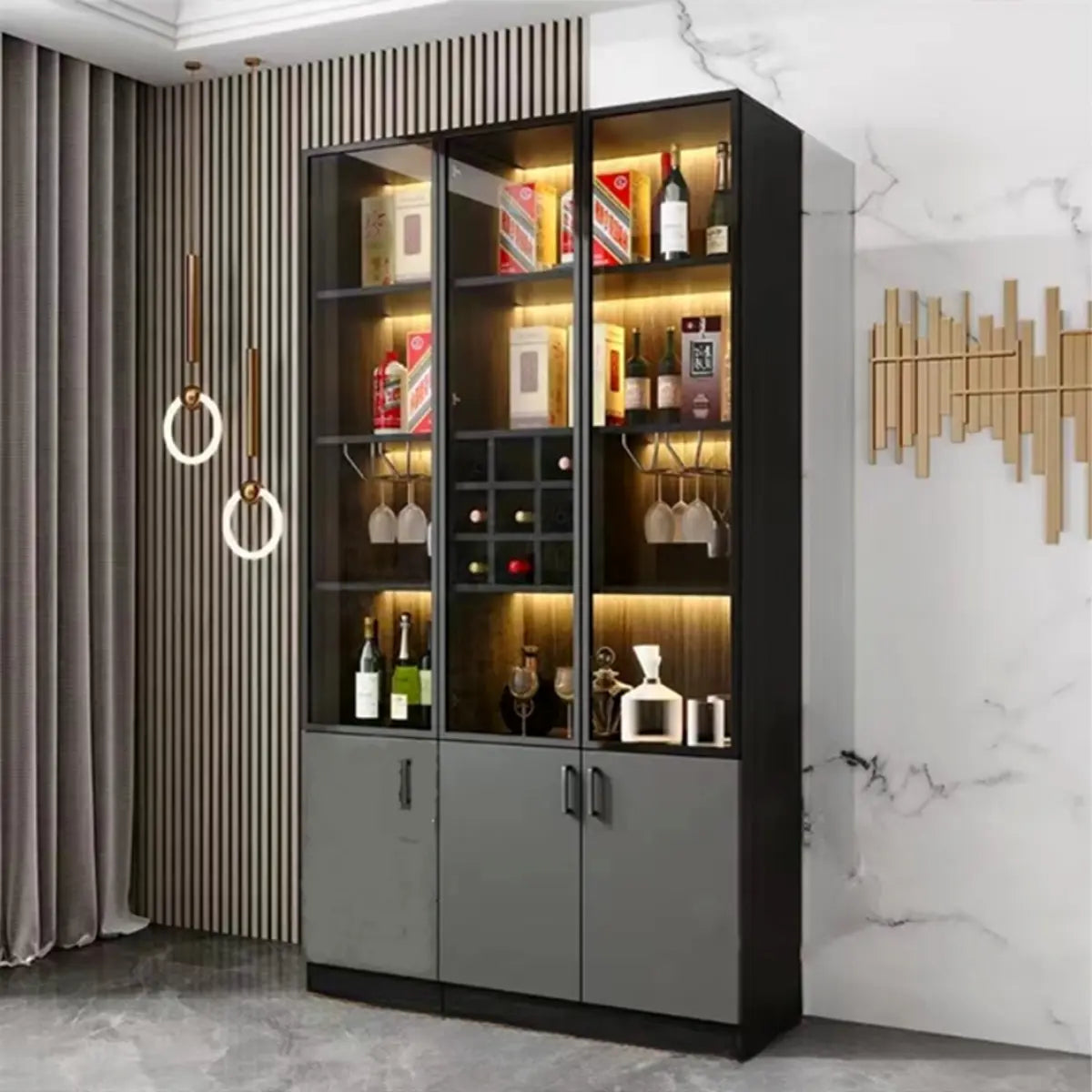 Black Glass Dining Wine Display Cabinet — White