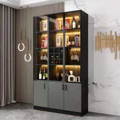 Black Glass Dining Wine Display Cabinet — White