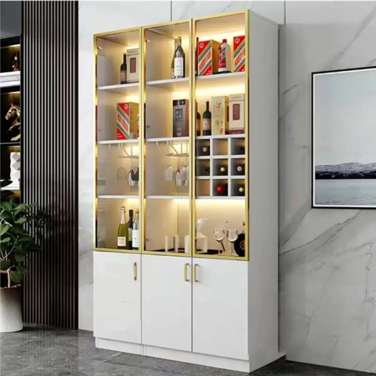 Black Glass Dining Wine Display Cabinet — Black