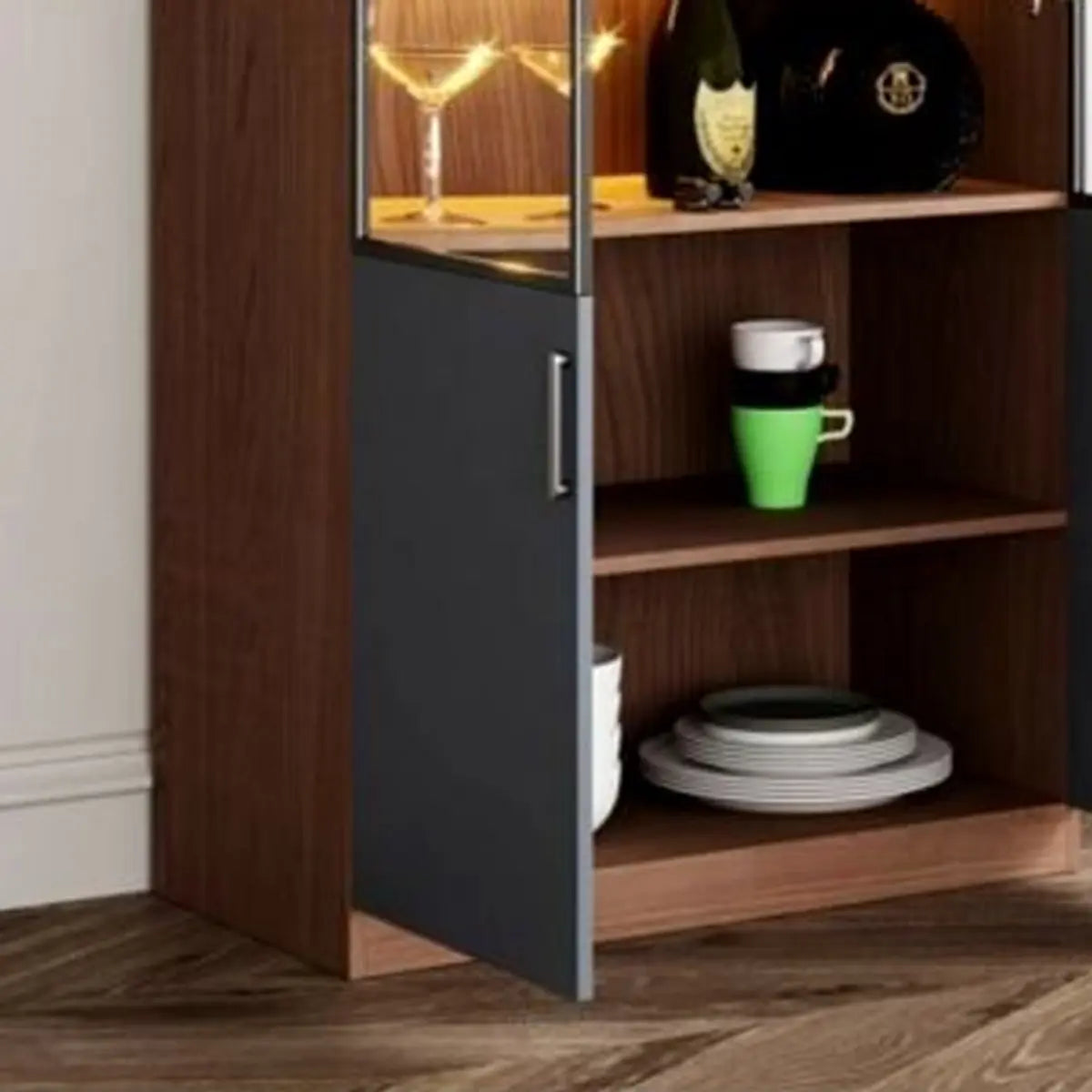 Black Glass Dining Wine Display Cabinet — White