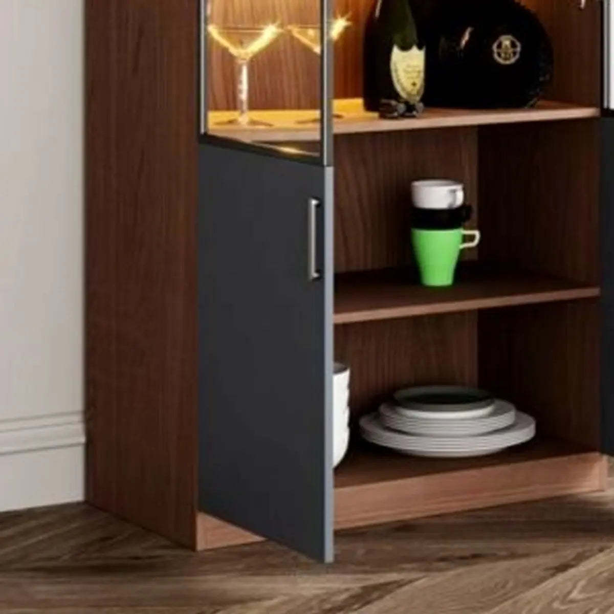 Black Glass Dining Wine Display Cabinet — White