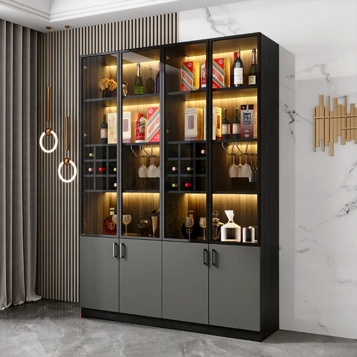 Black Glass Dining Wine Display Cabinet — Black