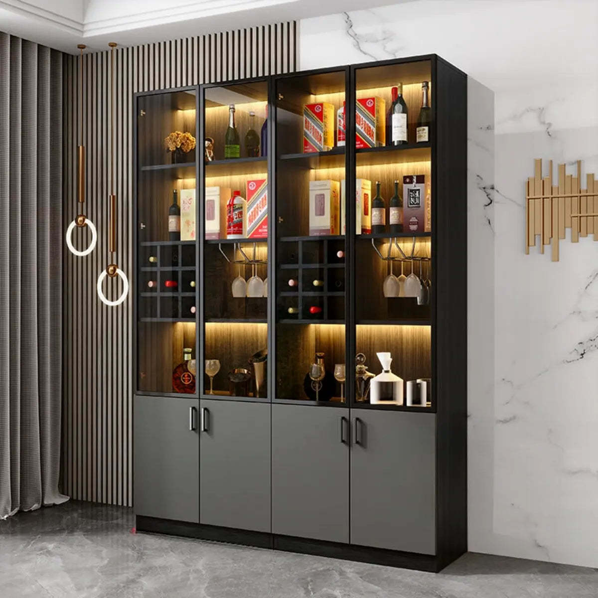 Black Glass Dining Wine Display Cabinet — Black
