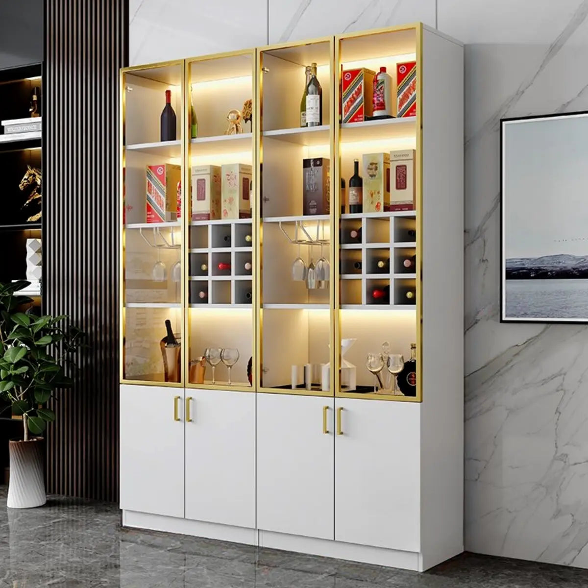 Black Glass Dining Wine Display Cabinet — White