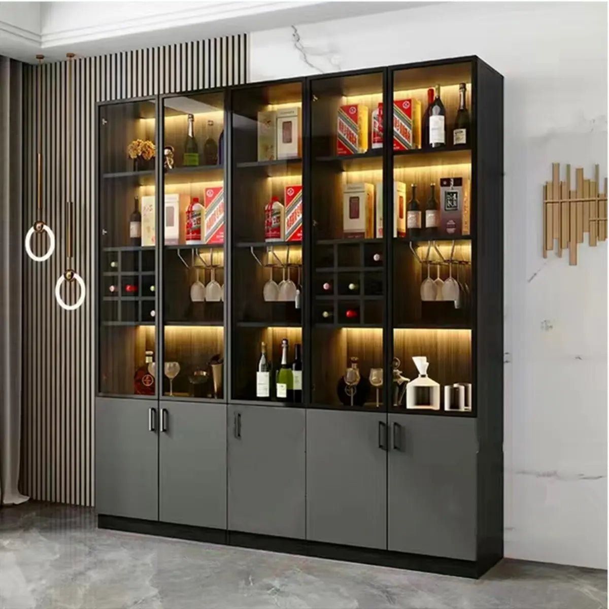 Black Glass Dining Wine Display Cabinet
