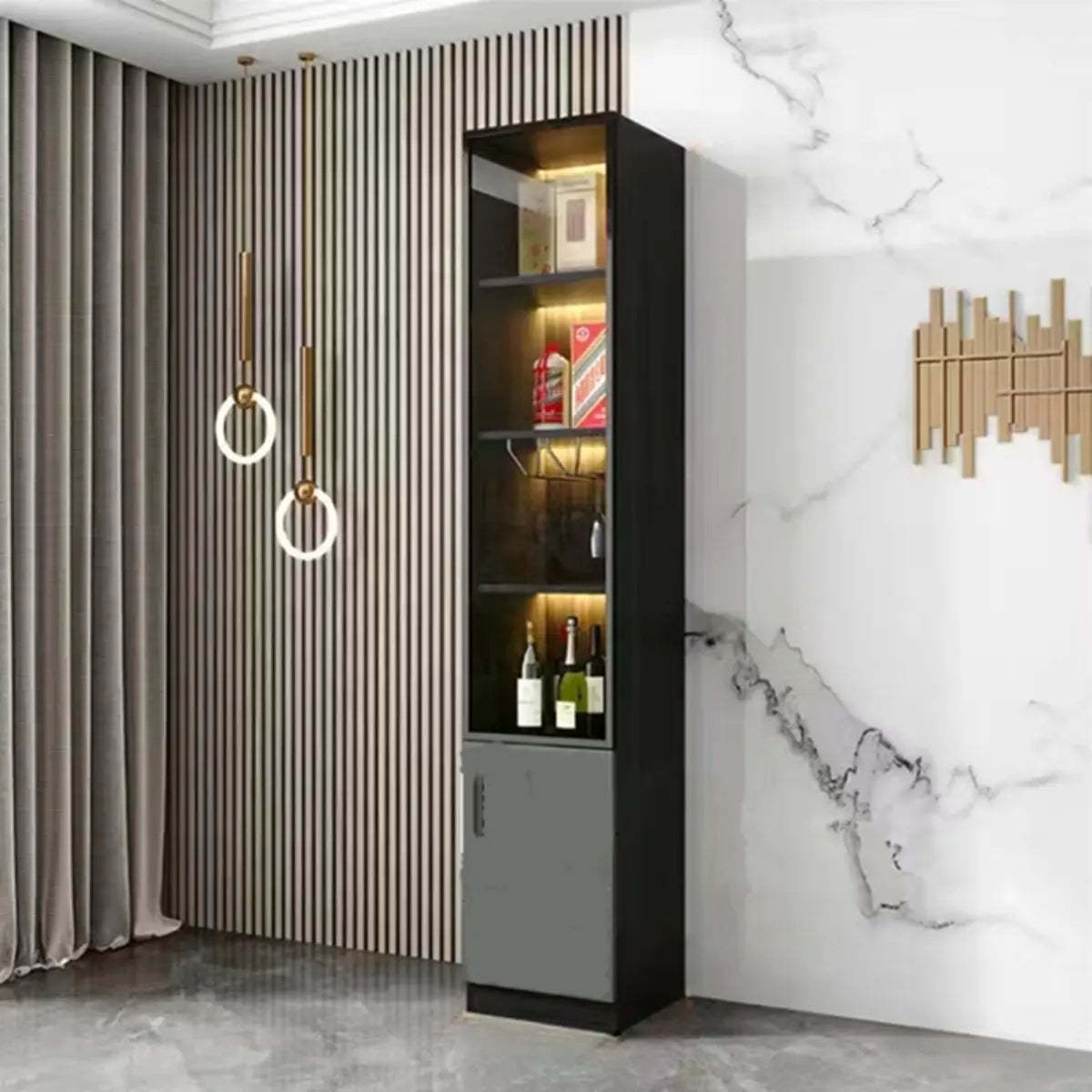 Black Glass Dining Wine Display Cabinet