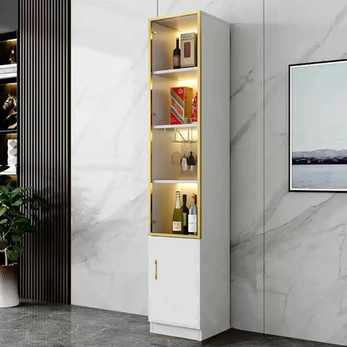Black Glass Dining Wine Display Cabinet