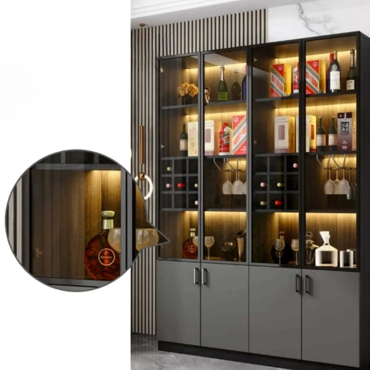 Black Glass Dining Wine Display Cabinet — Black