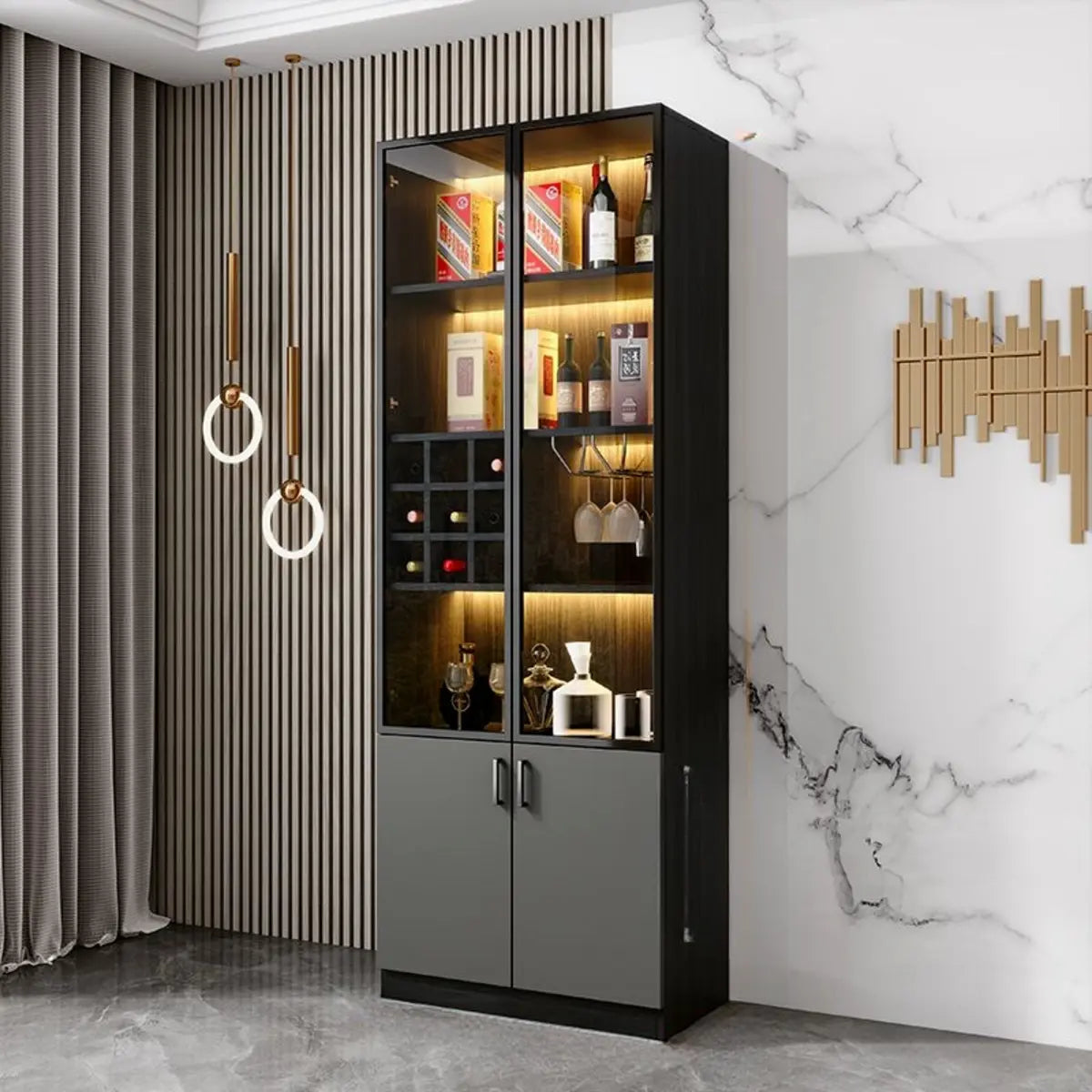 Black Glass Dining Wine Display Cabinet — White