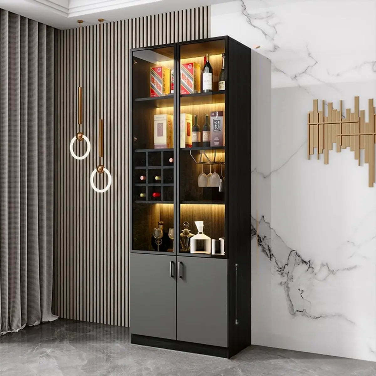Black Glass Dining Wine Display Cabinet — White