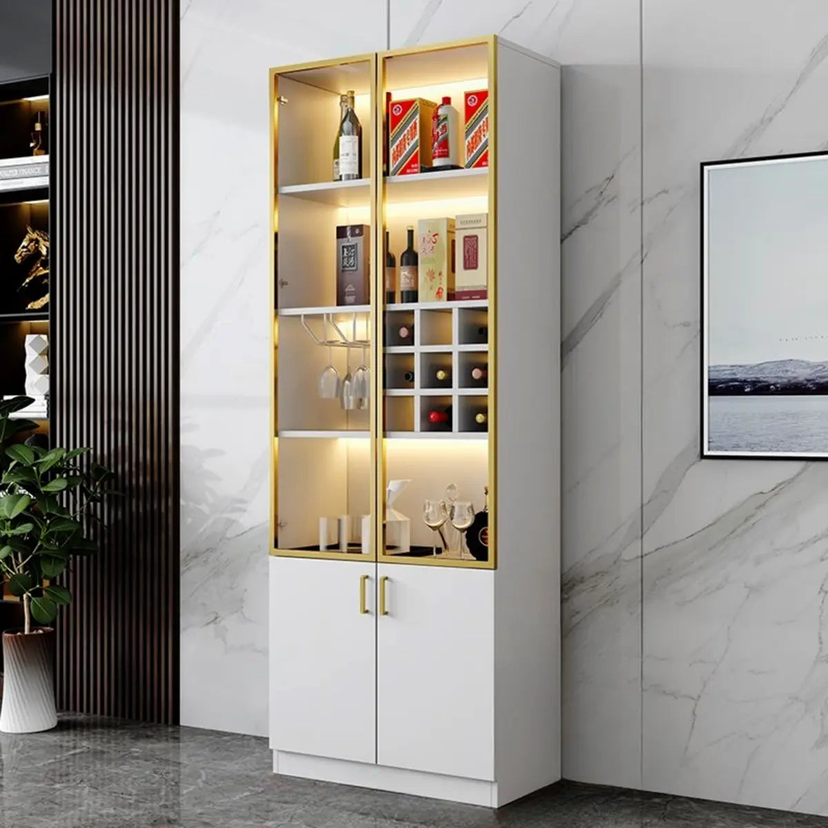 Black Glass Dining Wine Display Cabinet — Black